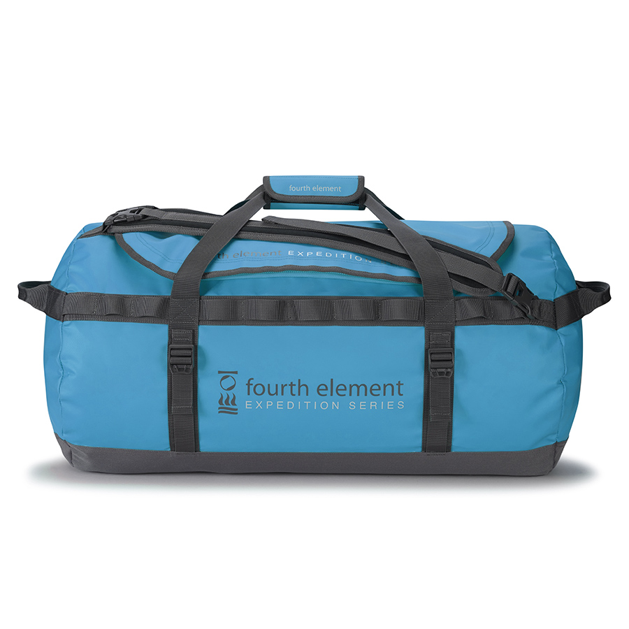Side view of blue Fourth Element Expedition Series Duffelbag